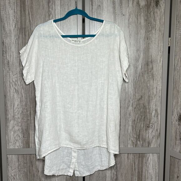 Terzo Millennilo Linen Oatmeal Color Short Sleeve Button Relaxed Lagenlook Sz S - Picture 1 of 7